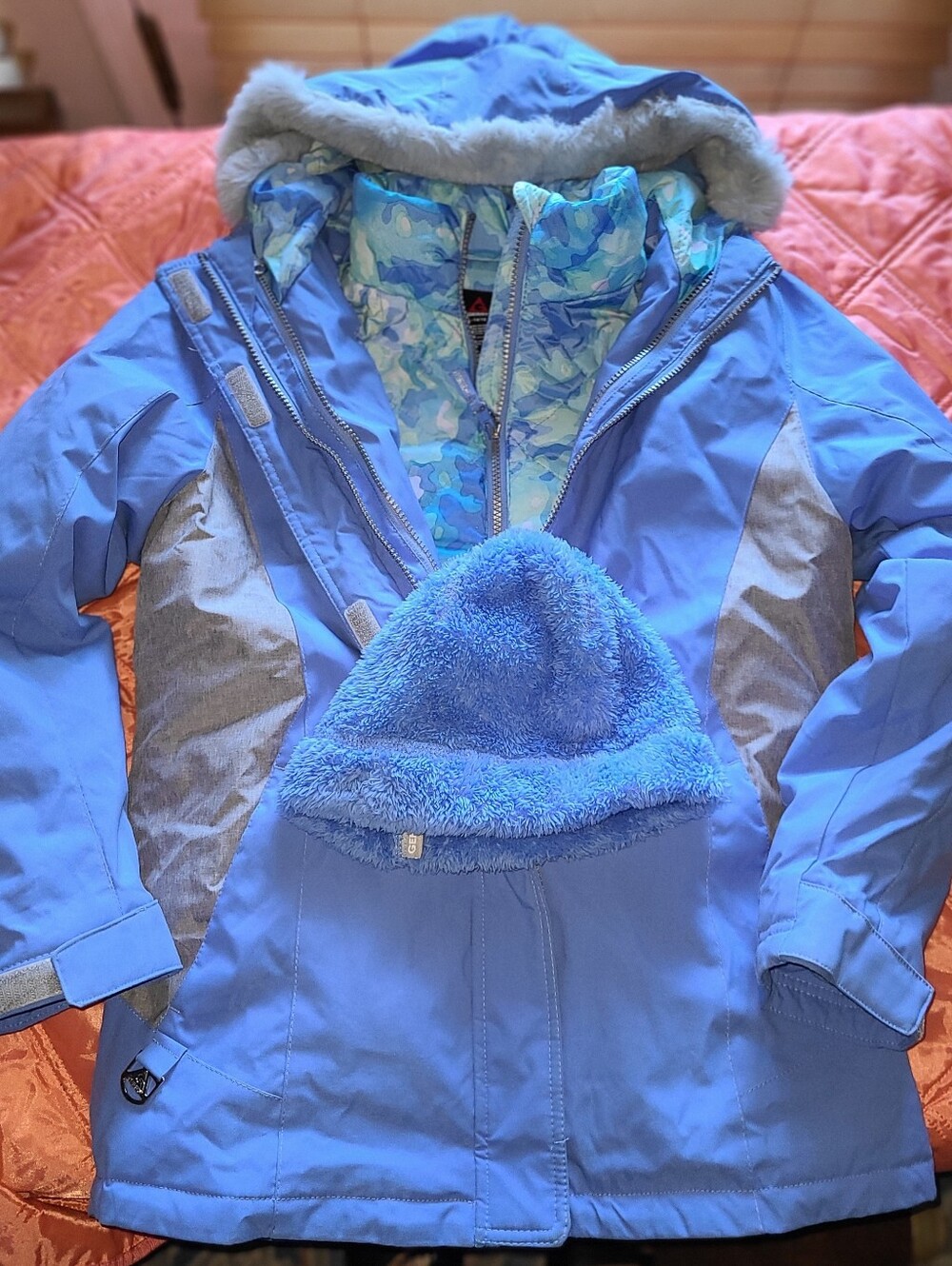 Kids Gerry Weber Light Blue Kids Puffer Jacket with Gray Panels -  XL (14/16)